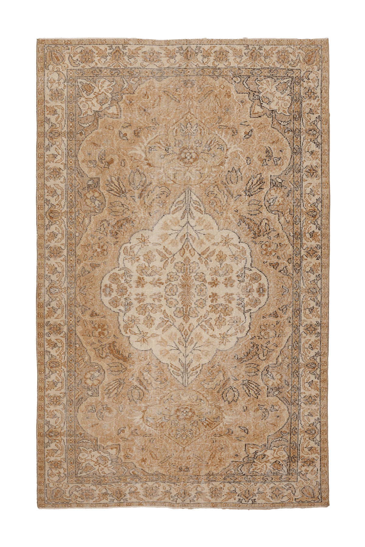 Vintage Isparta Turkish Area Rug 5x9 ft — Beige & Brown Floral (No. 40445)