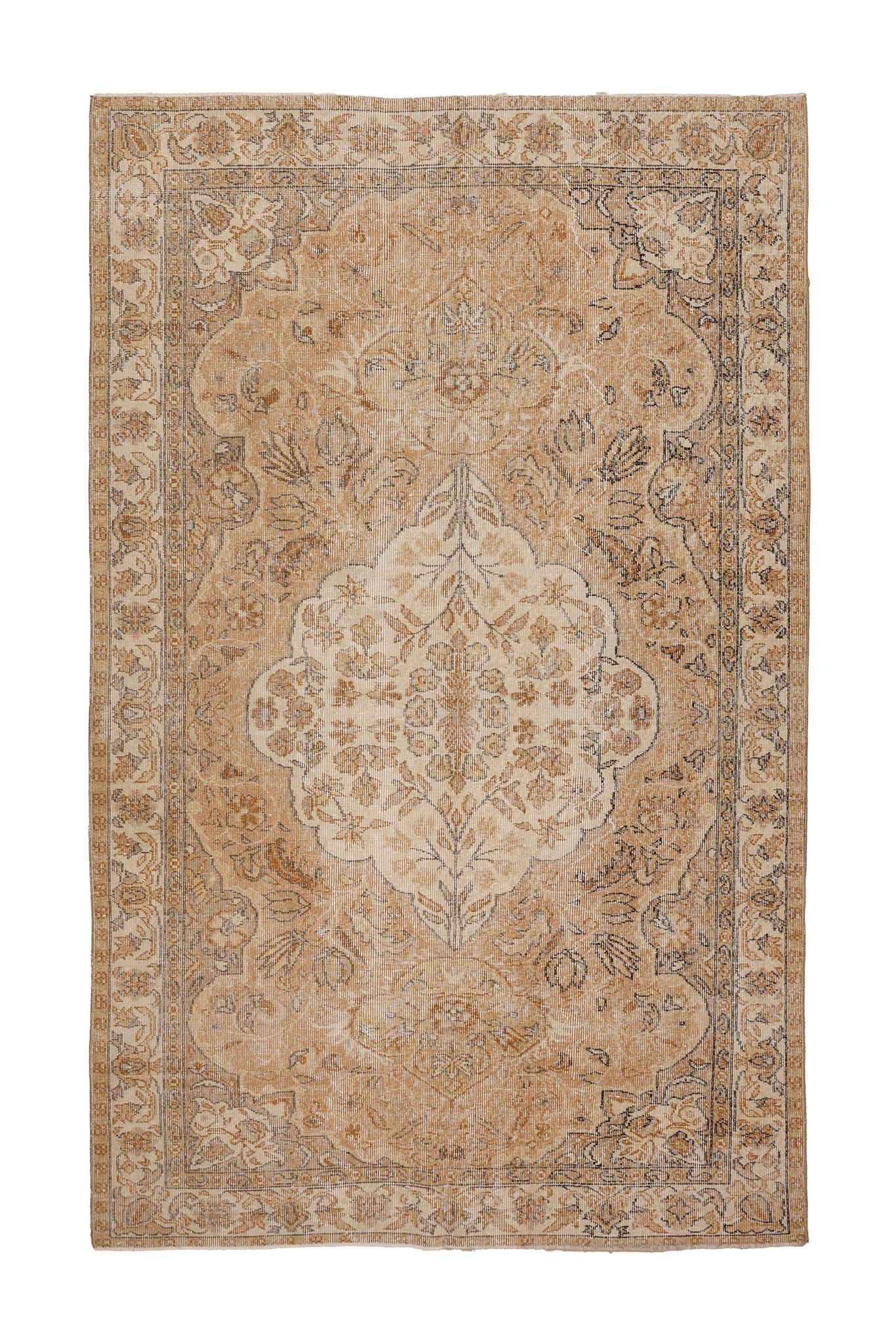Vintage Isparta Turkish Area Rug 5x9 ft — Beige & Brown Floral (No. 40445)