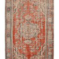 Vintage Manisa Turkish Area Rug 5x7 ft — Red & Beige Geometric
