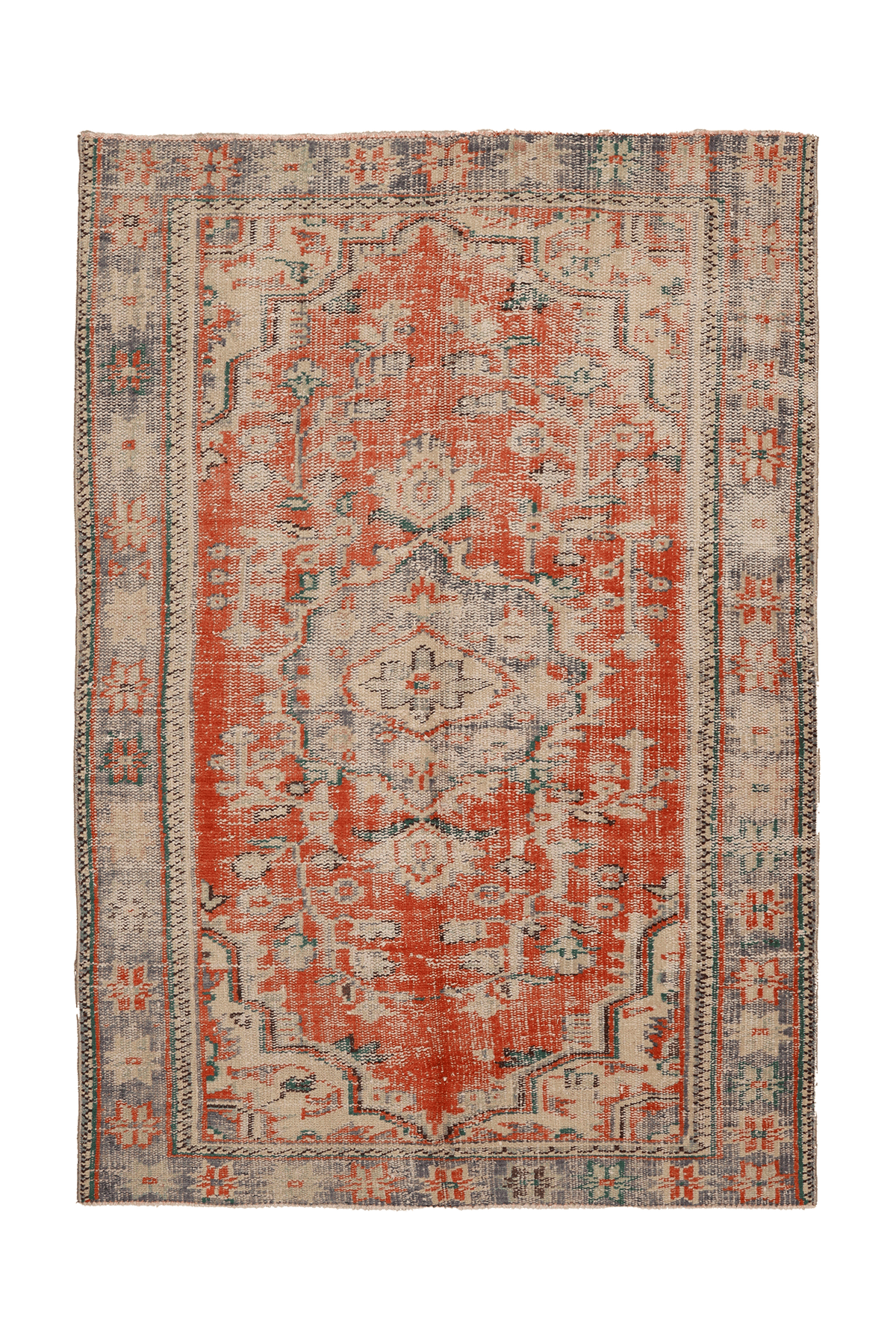 Vintage Manisa Turkish Area Rug 5x7 ft — Red & Beige Geometric
