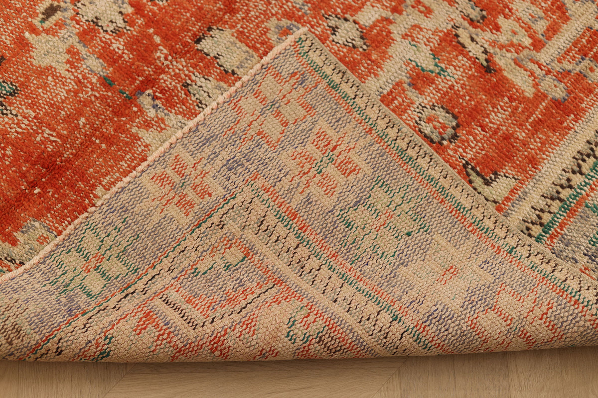 Vintage Manisa Turkish Area Rug 5x7 ft — Red & Beige Geometric