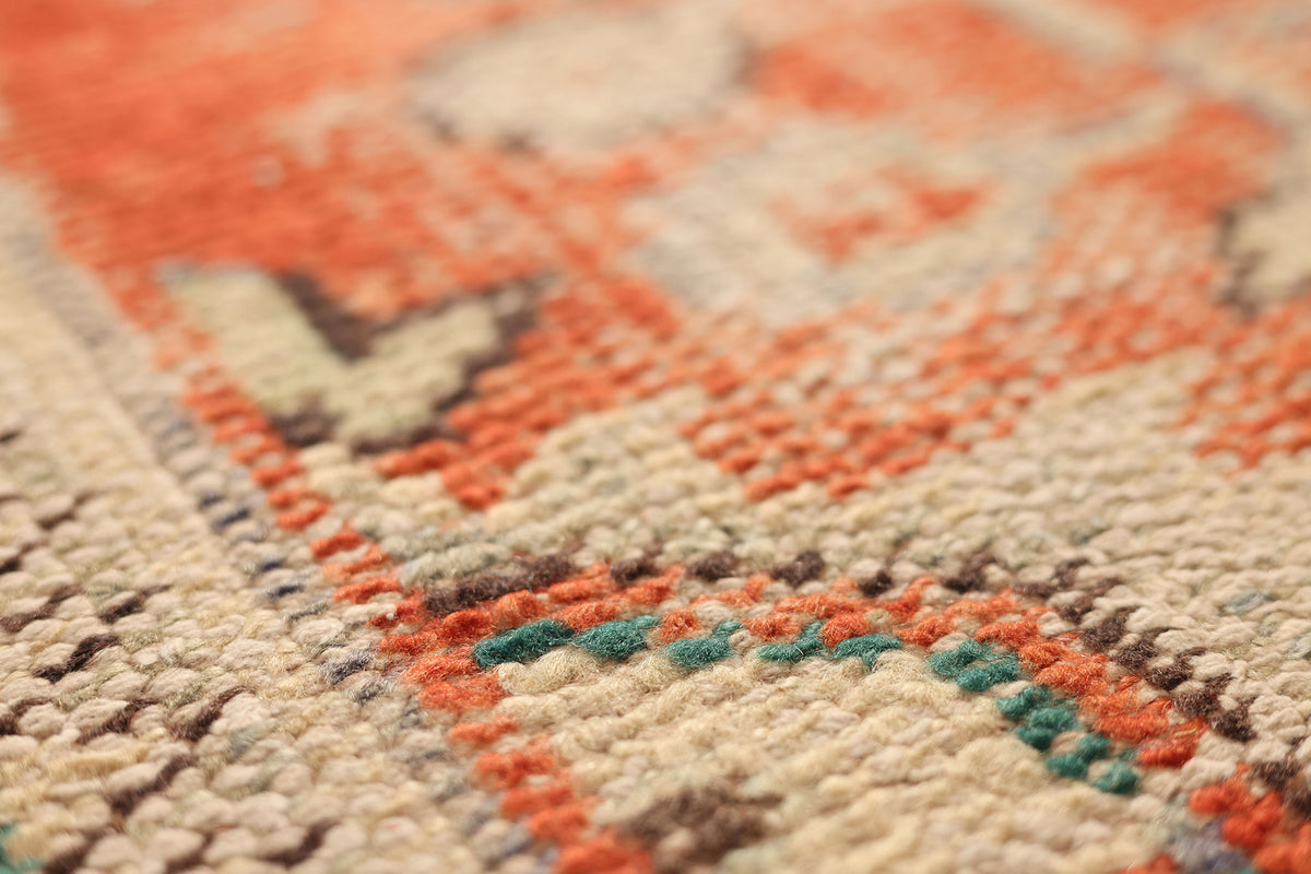 Vintage Manisa Turkish Area Rug 5x7 ft — Red & Beige Geometric