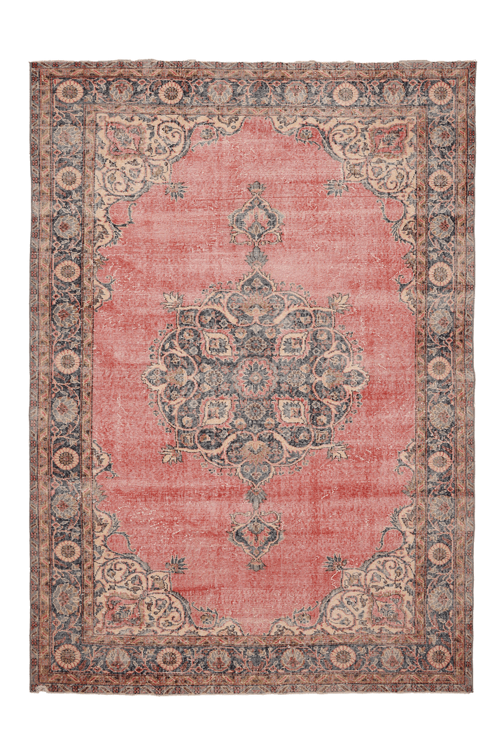 Vintage Isparta Turkish Area Rug 6x9 ft — Pink & Blue Floral