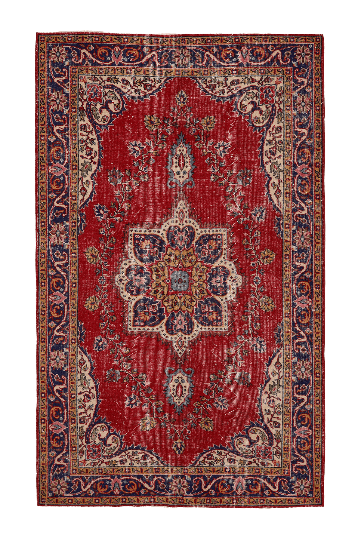 Vintage Isparta Turkish Area Rug 5x9 ft — Red & Blue Floral (No. 40457)
