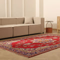 Vintage Isparta Turkish Area Rug 5x9 ft — Red & Blue Floral (No. 40457)
