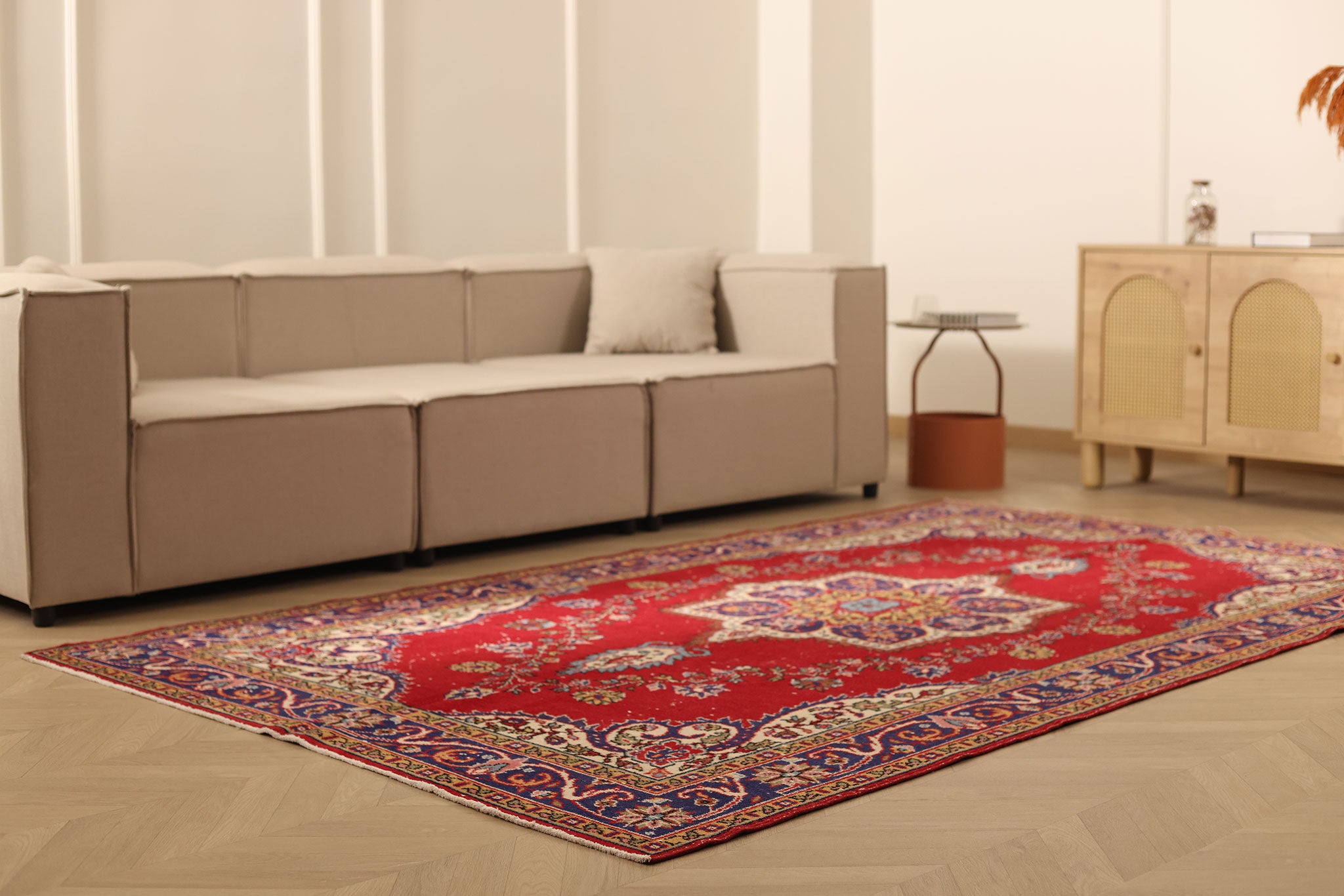Vintage Isparta Turkish Area Rug 5x9 ft — Red & Blue Floral (No. 40457)