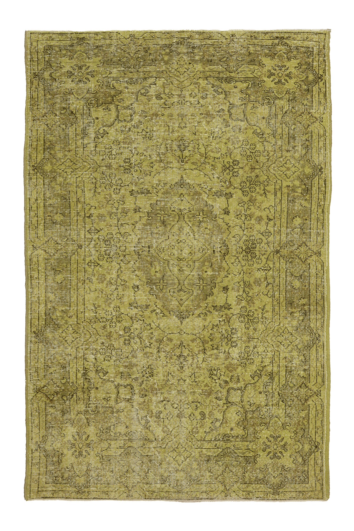 Vintage Isparta Turkish Area Rug 5x8 ft — Green & Yellow Overdyed