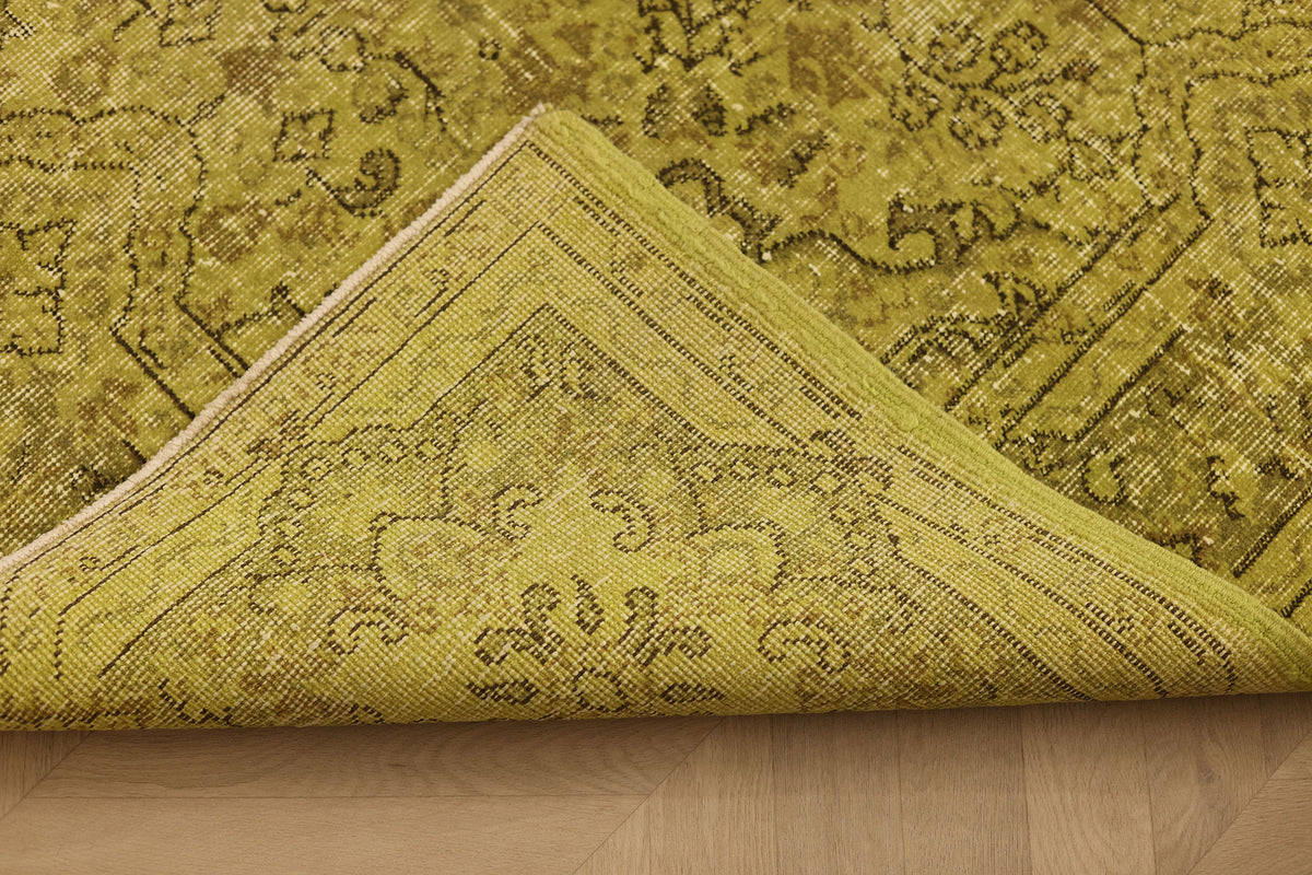 Vintage Isparta Turkish Area Rug 5x8 ft — Green & Yellow Overdyed