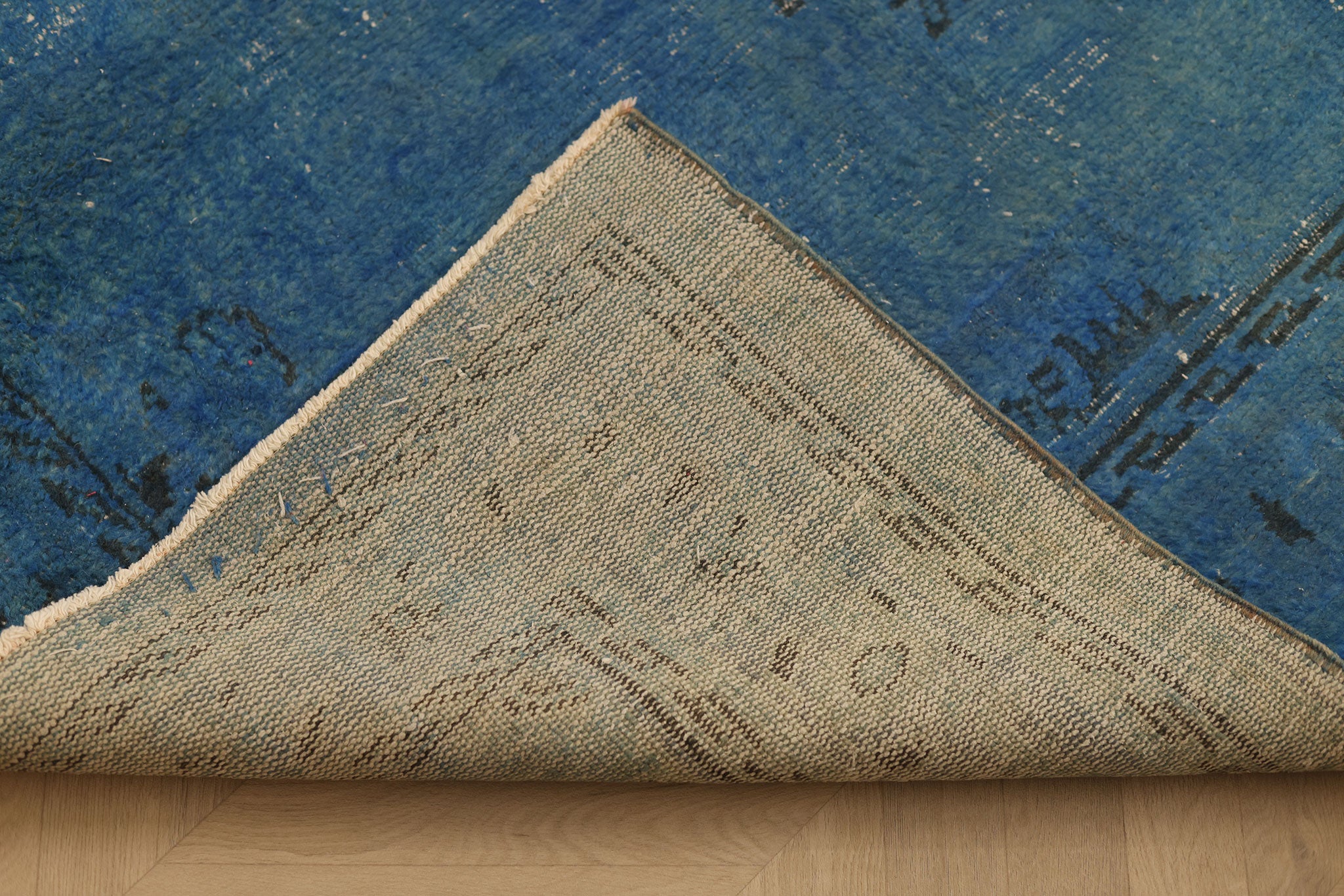 Vintage Manisa Turkish Area Rug 5x9 ft — Blue Overdyed