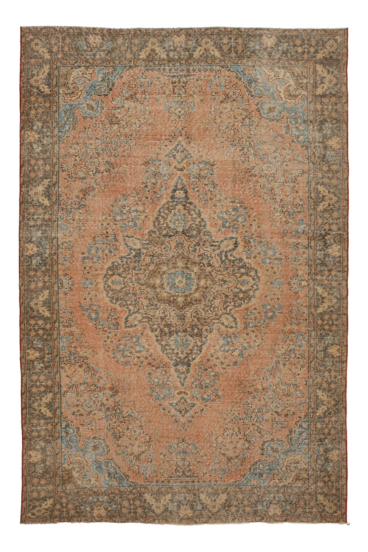 Vintage Isparta Turkish Area Rug 6x9 ft — Orange & Blue Floral