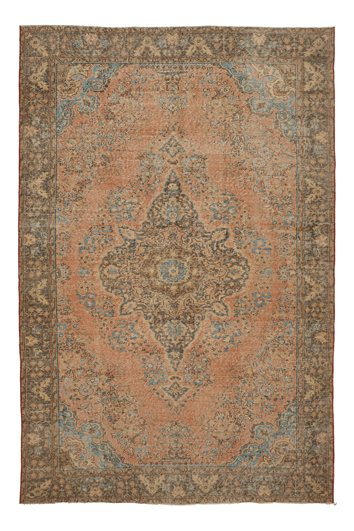 Vintage Isparta Turkish Area Rug 6x9 ft — Orange & Blue Floral