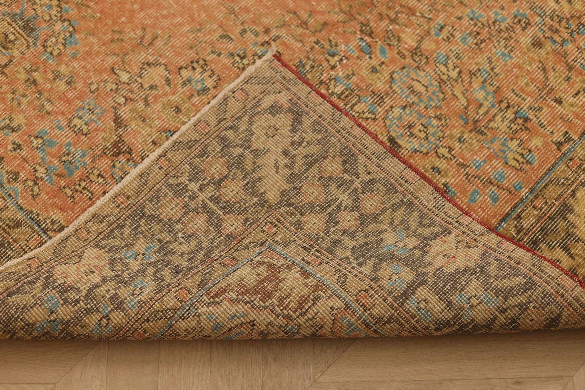 Vintage Isparta Turkish Area Rug 6x9 ft — Orange & Blue Floral
