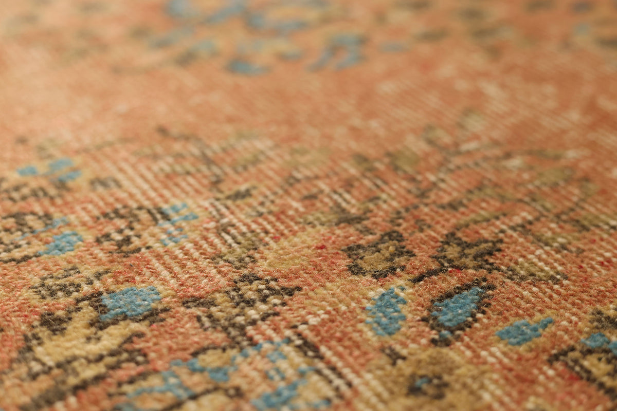 Vintage Isparta Turkish Area Rug 6x9 ft — Orange & Blue Floral