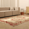 Vintage Isparta Turkish Area Rug 5x9 ft — Beige & Red Floral