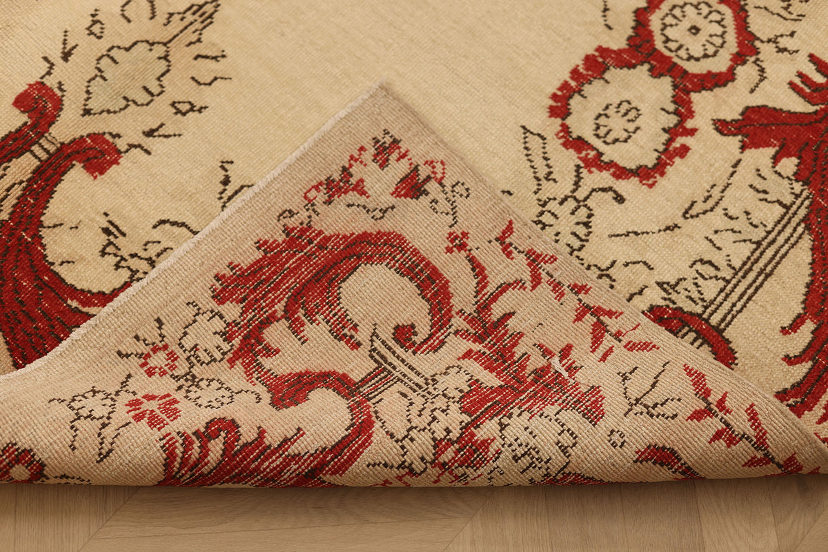 Vintage Isparta Turkish Area Rug 5x9 ft — Beige & Red Floral
