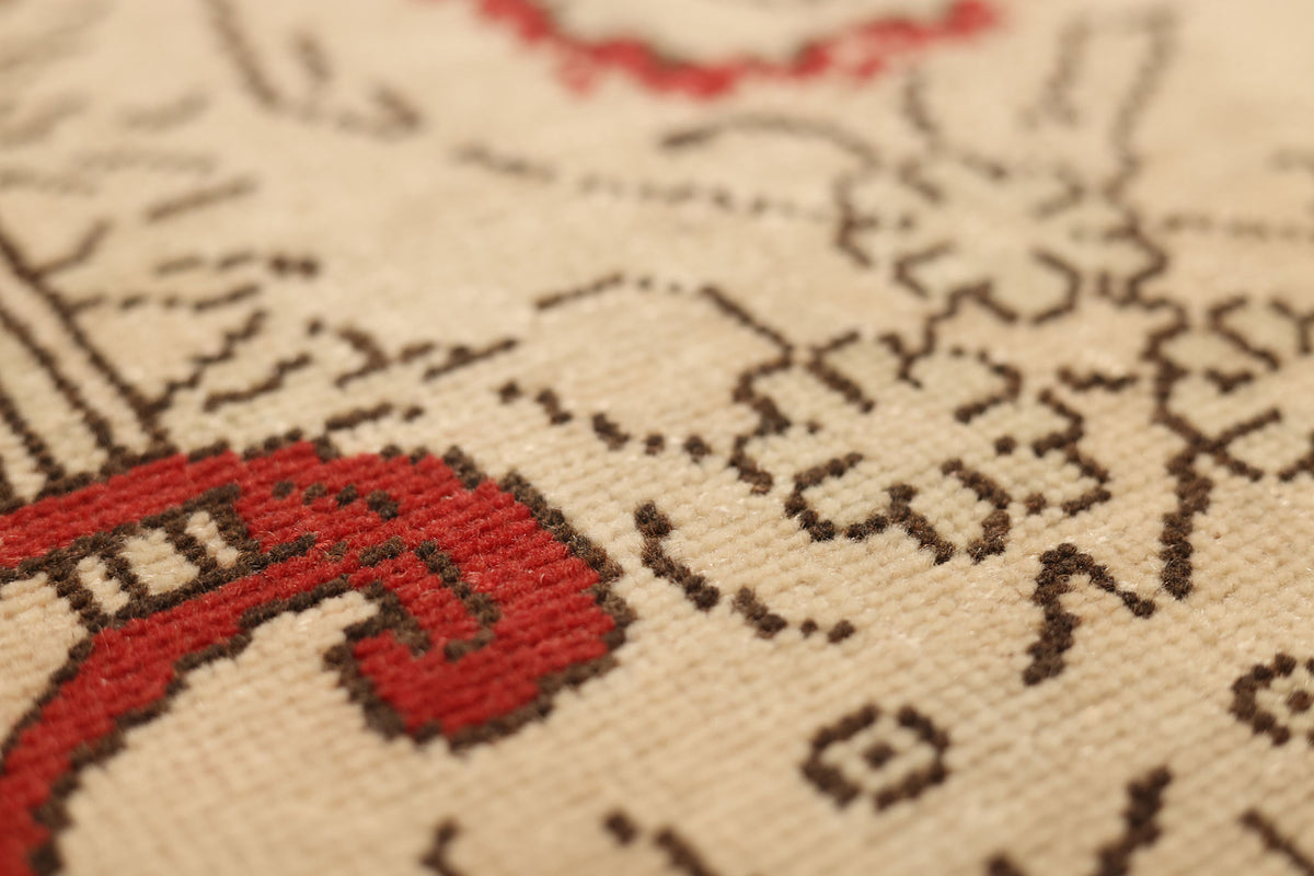 Vintage Isparta Turkish Area Rug 5x9 ft — Beige & Red Floral