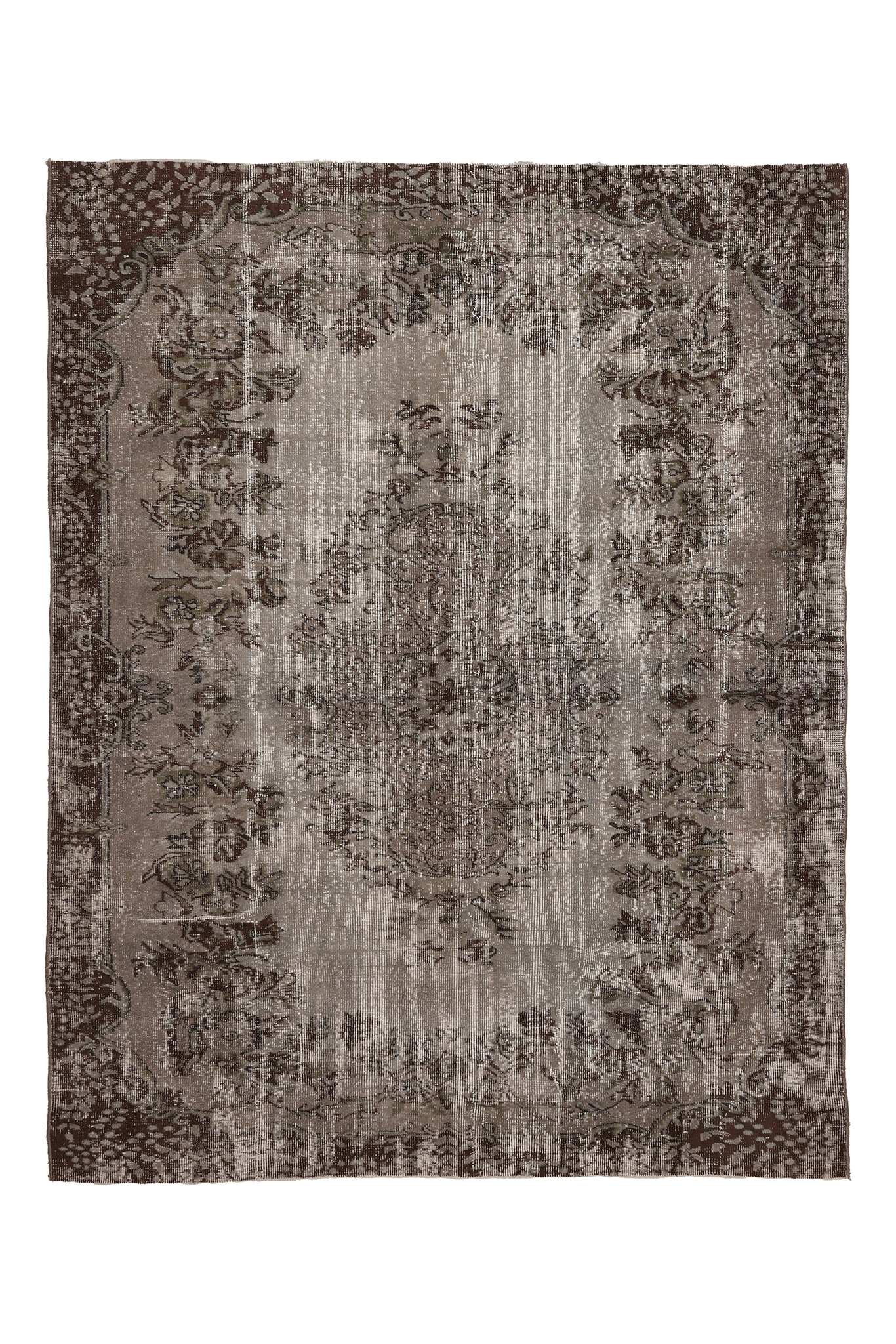 Vintage Isparta Turkish Area Rug 6x7 ft — Gray & Brown Distressed