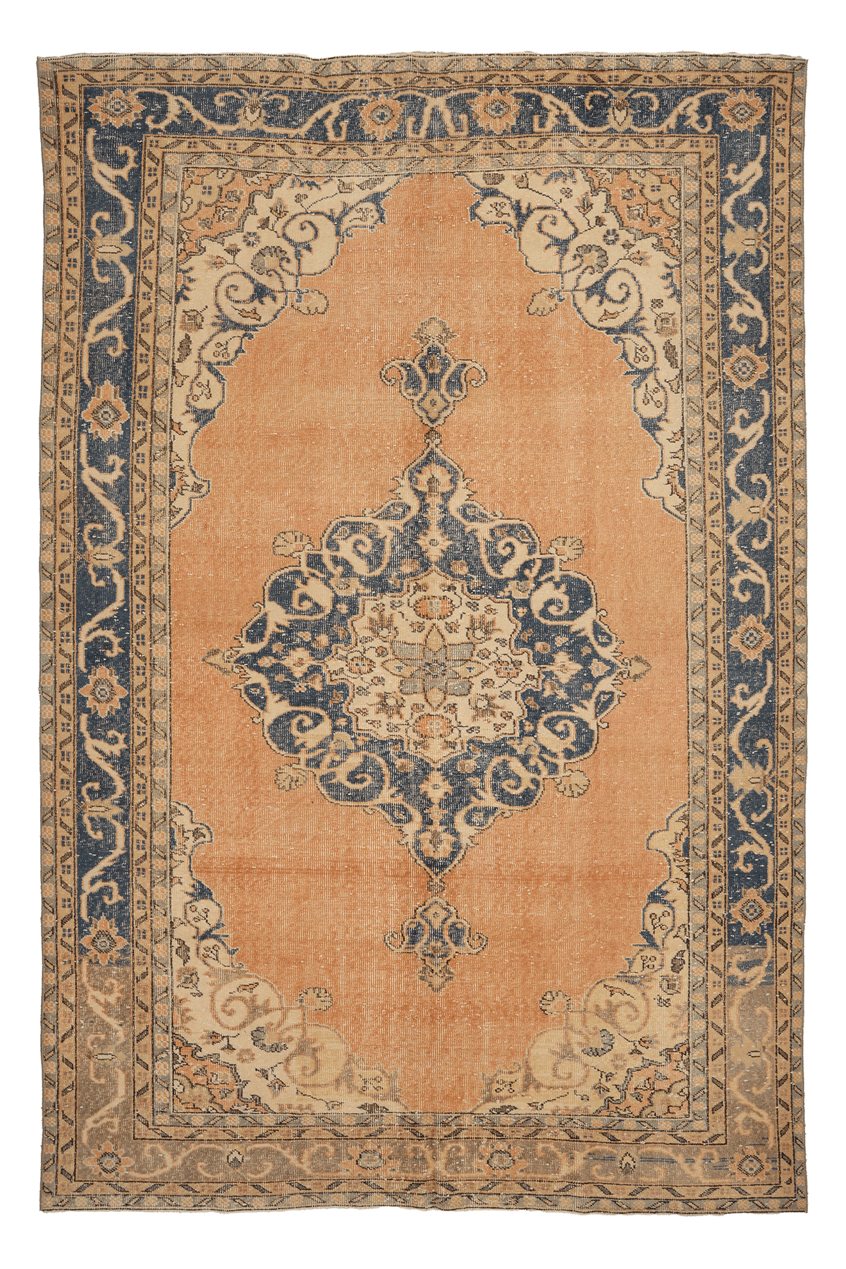 Vintage Isparta Turkish Area Rug 6x10 ft — Orange & Blue Floral