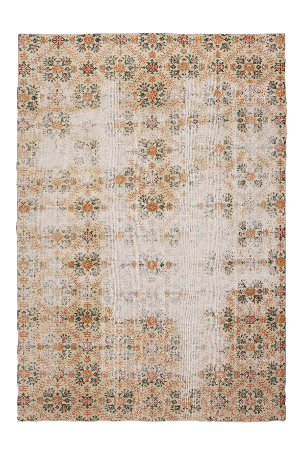 Vintage Isparta Turkish Area Rug 6x9 ft — Beige & Green Floral (No. 40472)