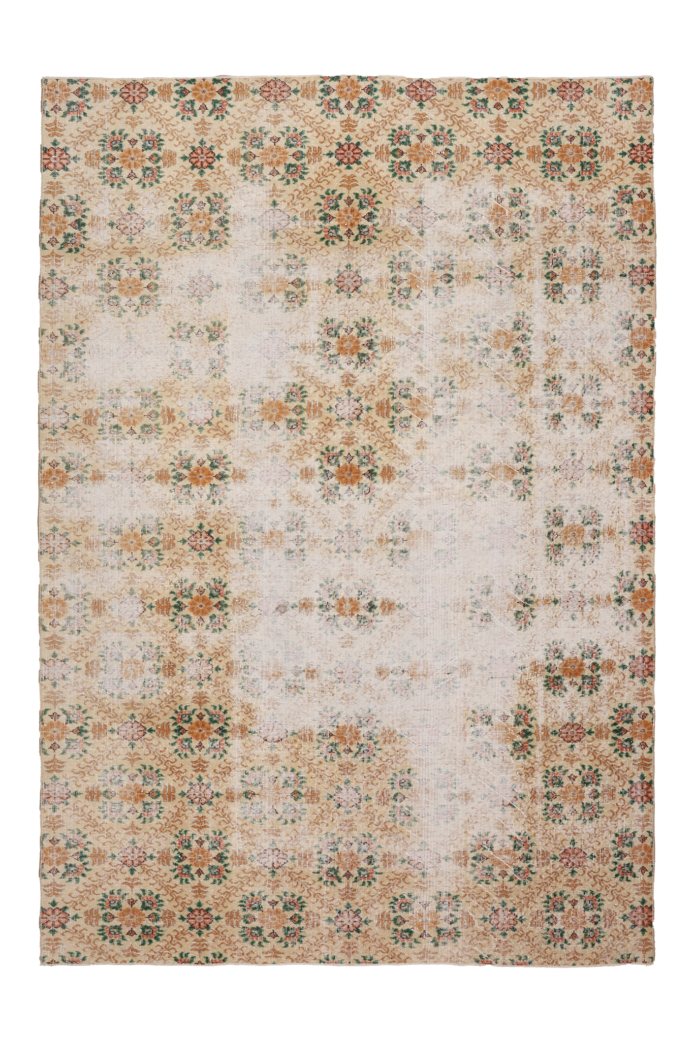 Vintage Isparta Turkish Area Rug 6x9 ft — Beige & Green Floral (No. 40472)