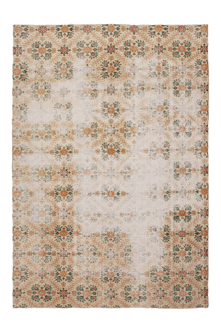 Vintage Isparta Turkish Area Rug 6x9 ft — Beige & Green Floral (No. 40472)