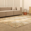 Vintage Isparta Turkish Area Rug 6x9 ft — Beige & Green Floral (No. 40472)