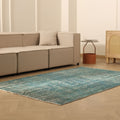 Vintage Isparta Turkish Area Rug 5x7 ft — Green & Gray Overdyed