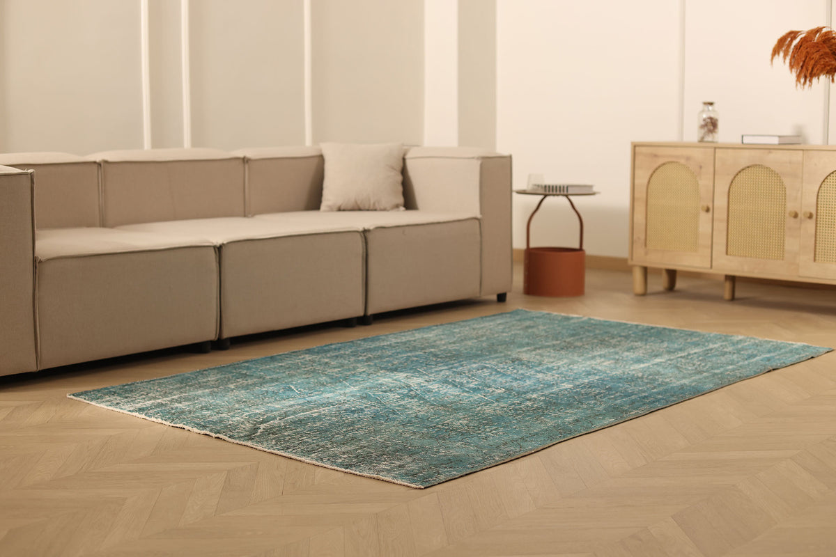 Vintage Isparta Turkish Area Rug 5x7 ft — Green & Gray Overdyed
