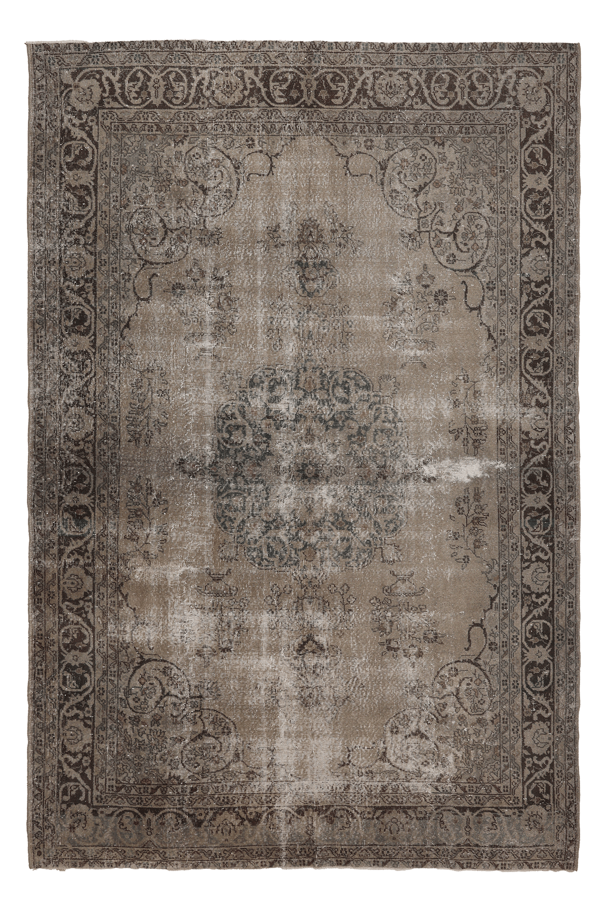 Vintage Isparta Turkish Area Rug 7x10 ft — Beige & Gray Distressed