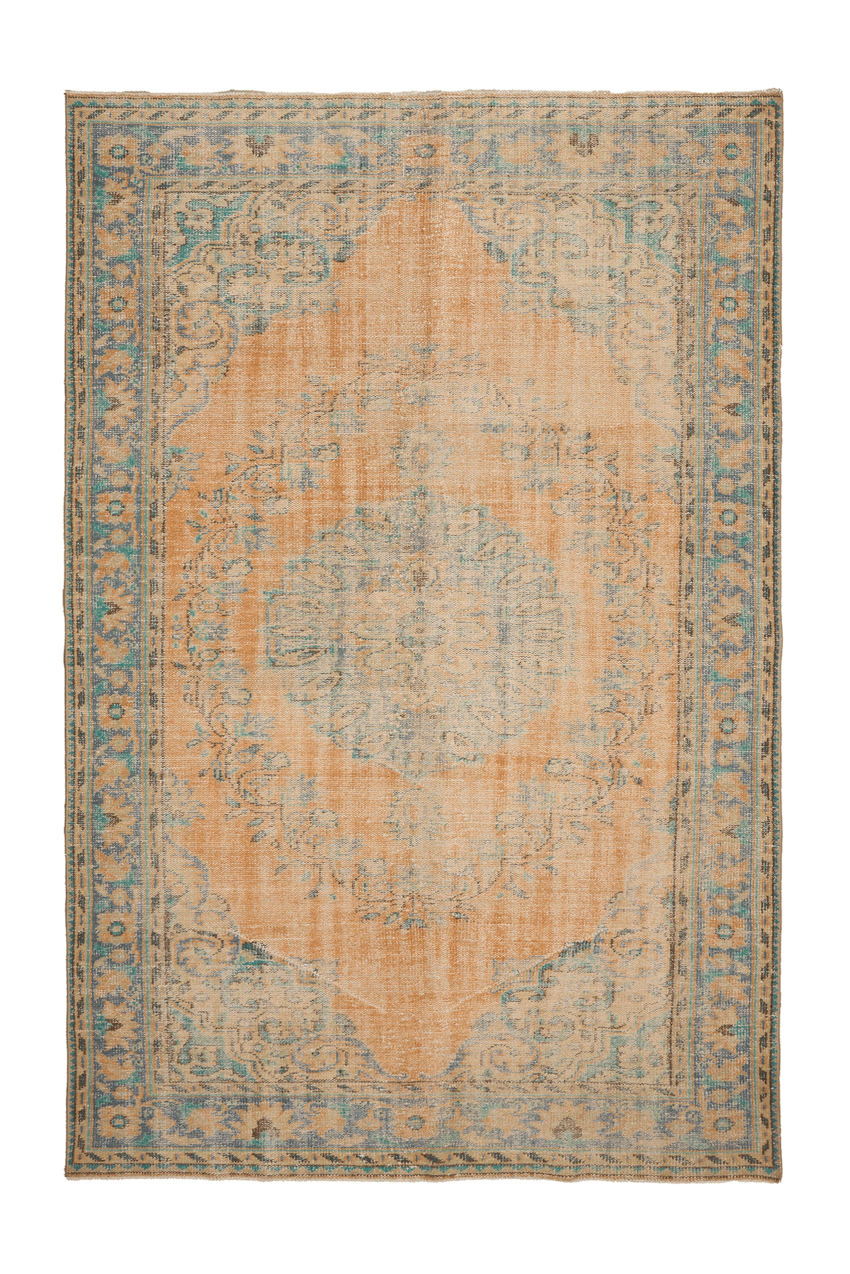 Vintage Manisa Turkish Area Rug 5x9 ft — Orange & Blue Floral (No. 40482)