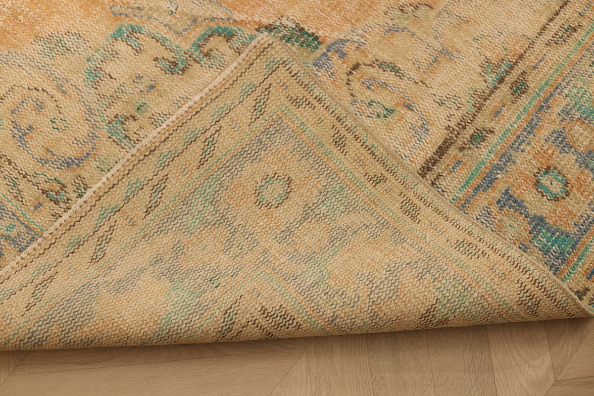 Vintage Manisa Turkish Area Rug 5x9 ft — Orange & Blue Floral (No. 40482)