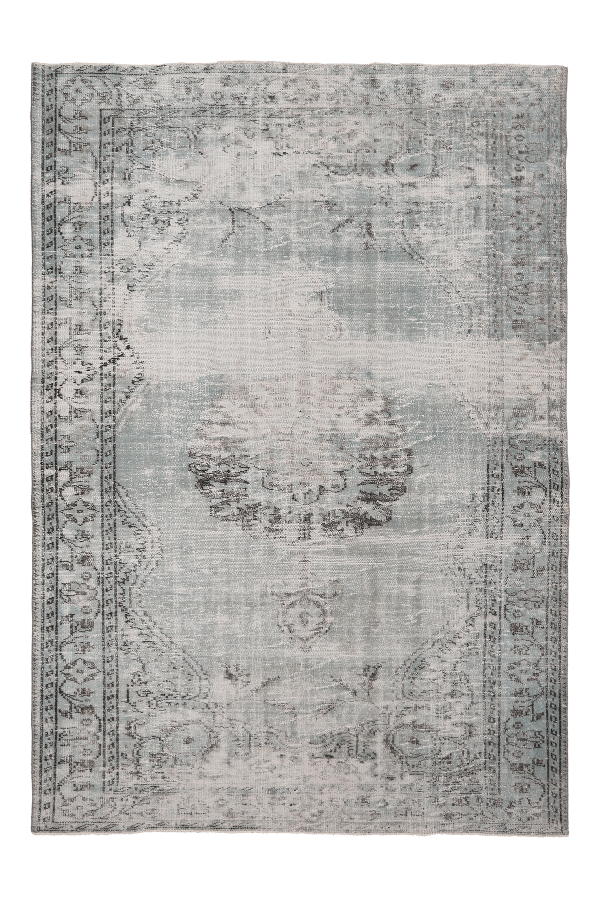 Vintage Manisa Turkish Area Rug 6x9 ft — Gray & Blue Distressed (No. 40483)