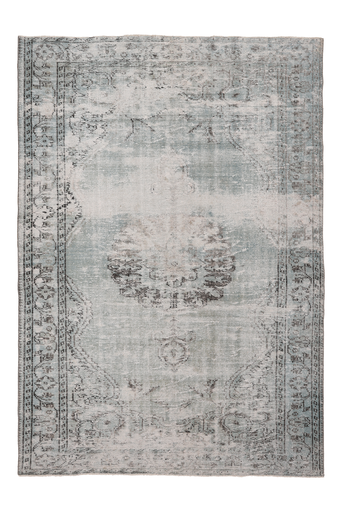 Vintage Manisa Turkish Area Rug 6x9 ft — Gray & Blue Distressed (No. 40483)
