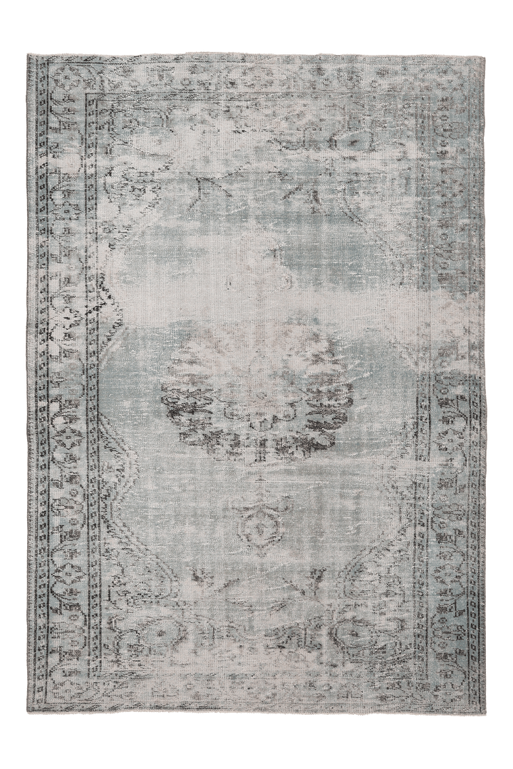 Vintage Manisa Turkish Area Rug 6x9 ft — Gray & Blue Distressed (No. 40483)