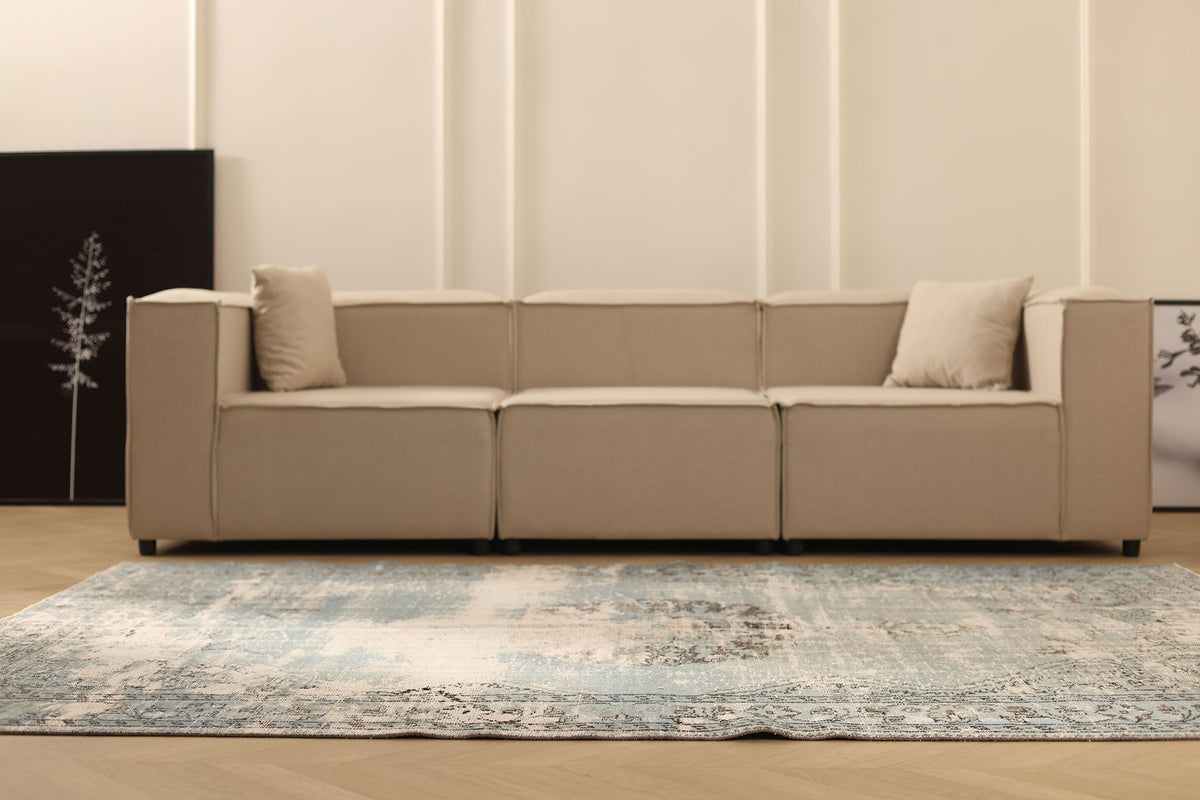 Vintage Manisa Turkish Area Rug 6x9 ft — Gray & Blue Distressed (No. 40483)