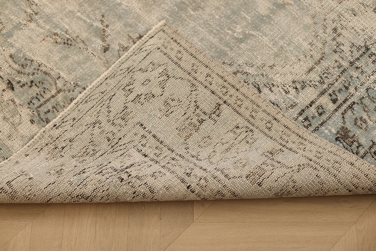 Vintage Manisa Turkish Area Rug 6x9 ft — Gray & Blue Distressed (No. 40483)