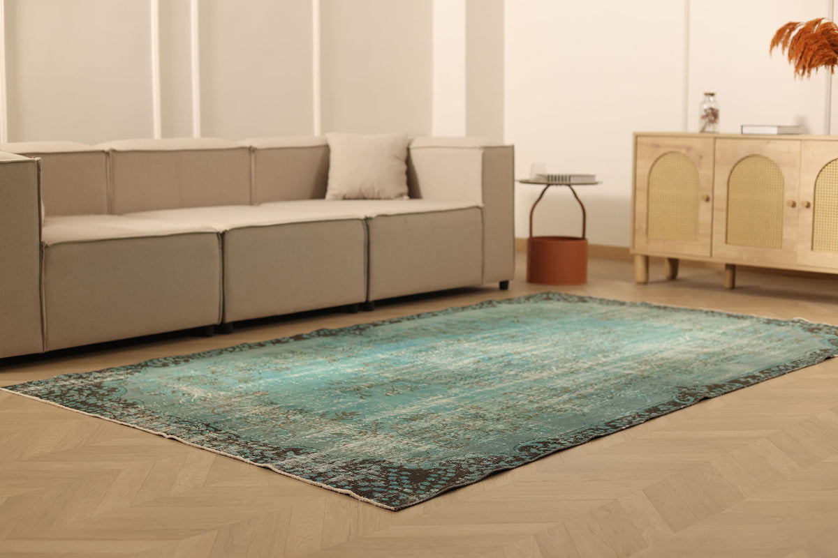 Vintage Isparta Turkish Area Rug 5x9 ft — Blue & Gray Overdyed (No. 40484)