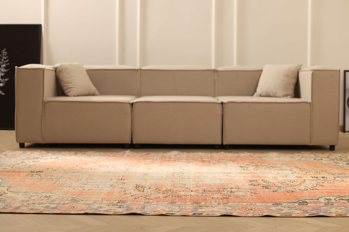 Vintage Manisa Turkish Area Rug 6x9 ft — Orange & Blue Distressed (No. 40493)