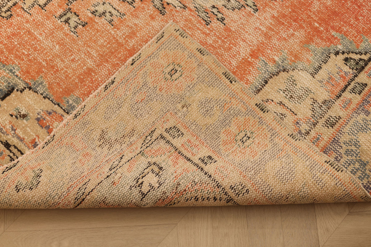 Vintage Manisa Turkish Area Rug 6x9 ft — Orange & Blue Distressed (No. 40493)