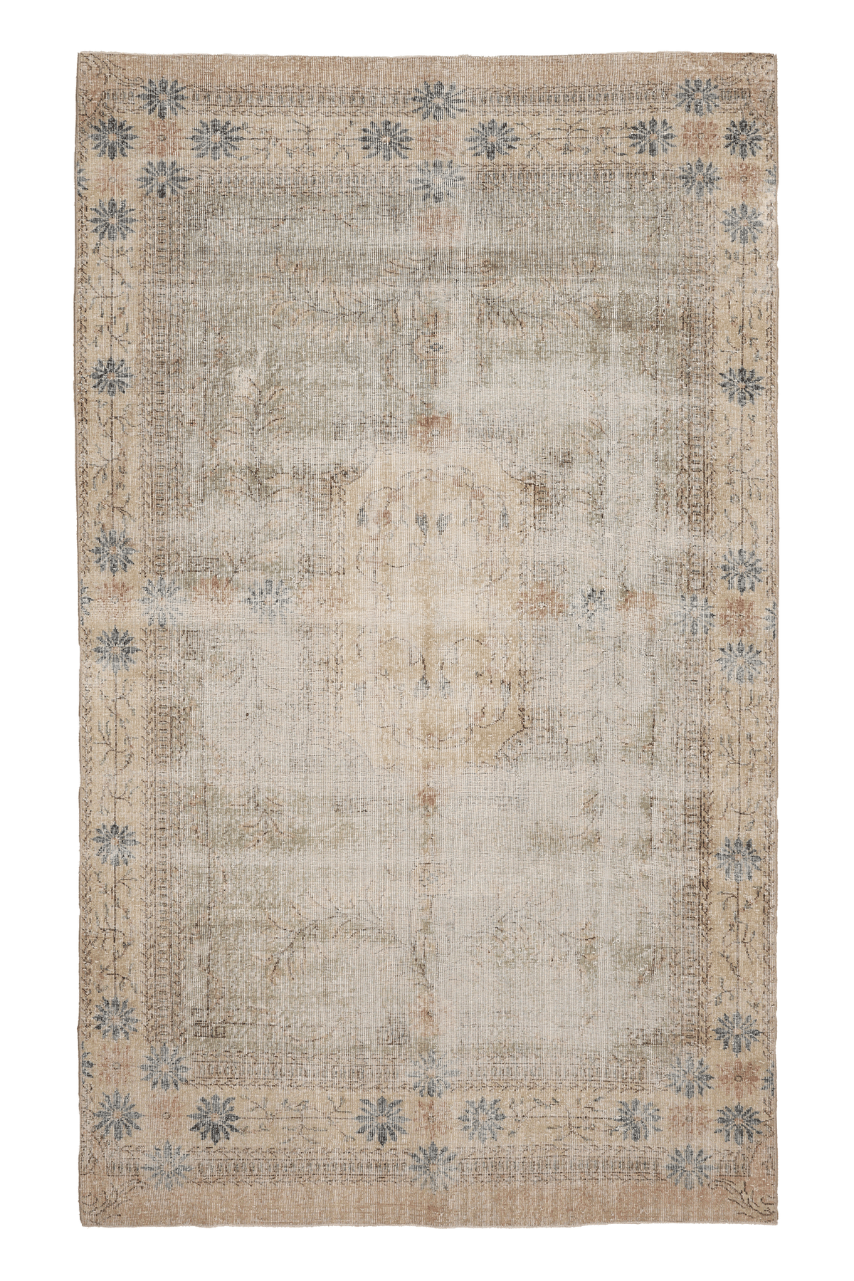 Vintage Isparta Turkish Area Rug 6x10 ft — Beige & Blue Distressed
