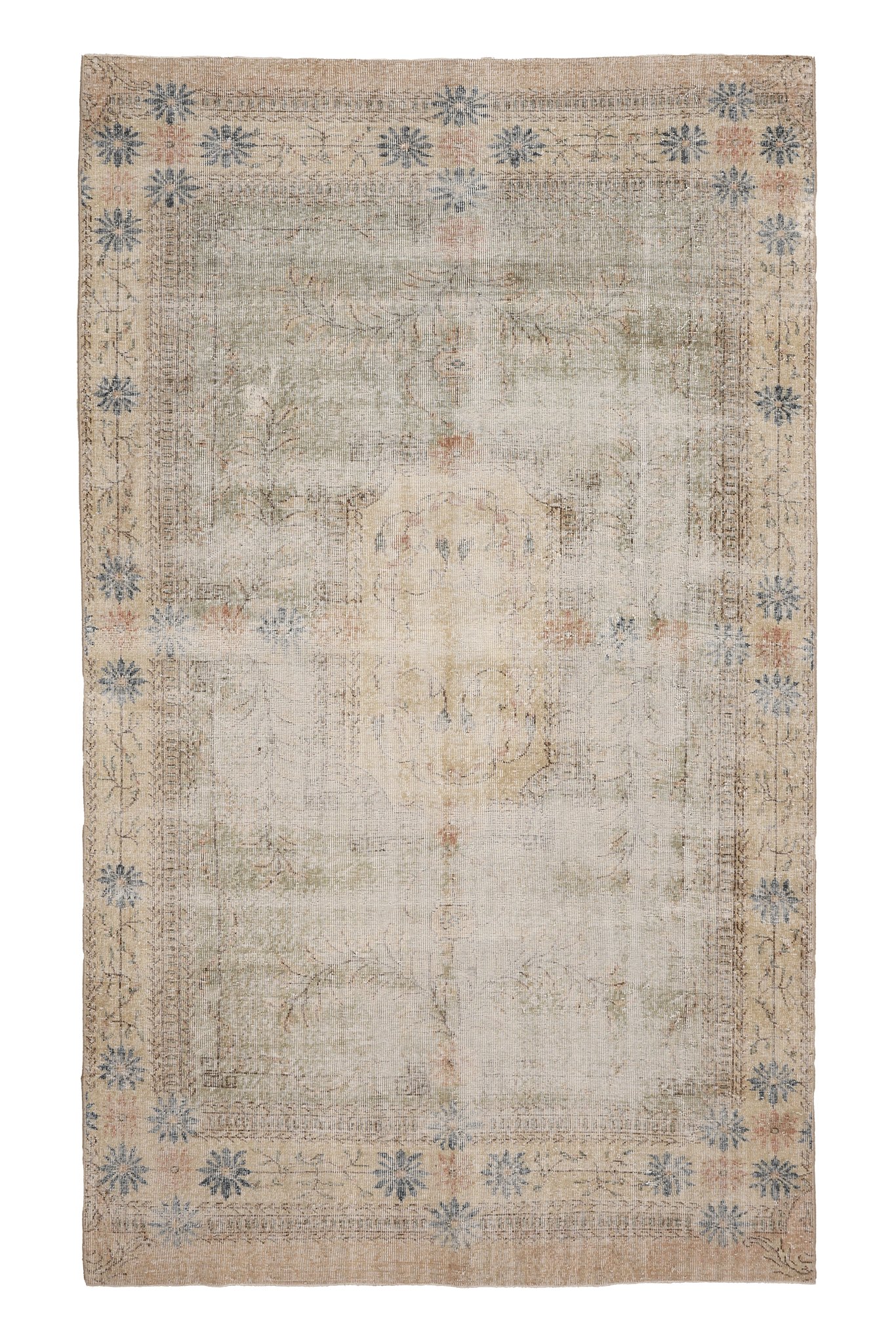 Vintage Isparta Turkish Area Rug 6x10 ft — Beige & Blue Distressed