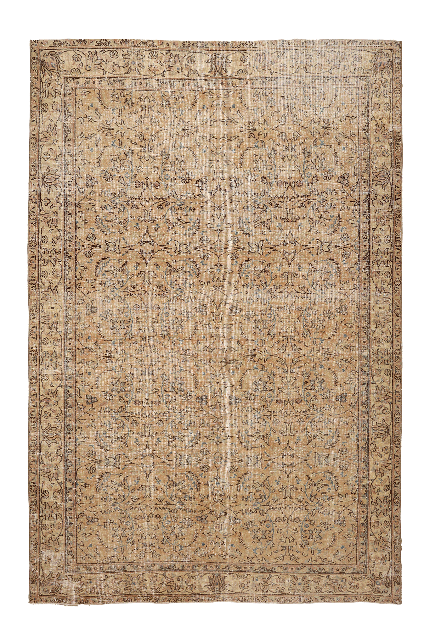 Vintage Isparta Turkish Area Rug 6x9 ft — Beige & Brown Floral (No. 40498)