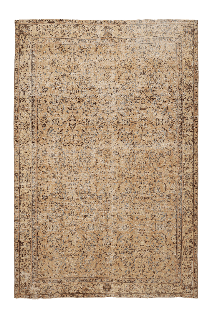 Vintage Isparta Turkish Area Rug 6x9 ft — Beige & Brown Floral (No. 40498)