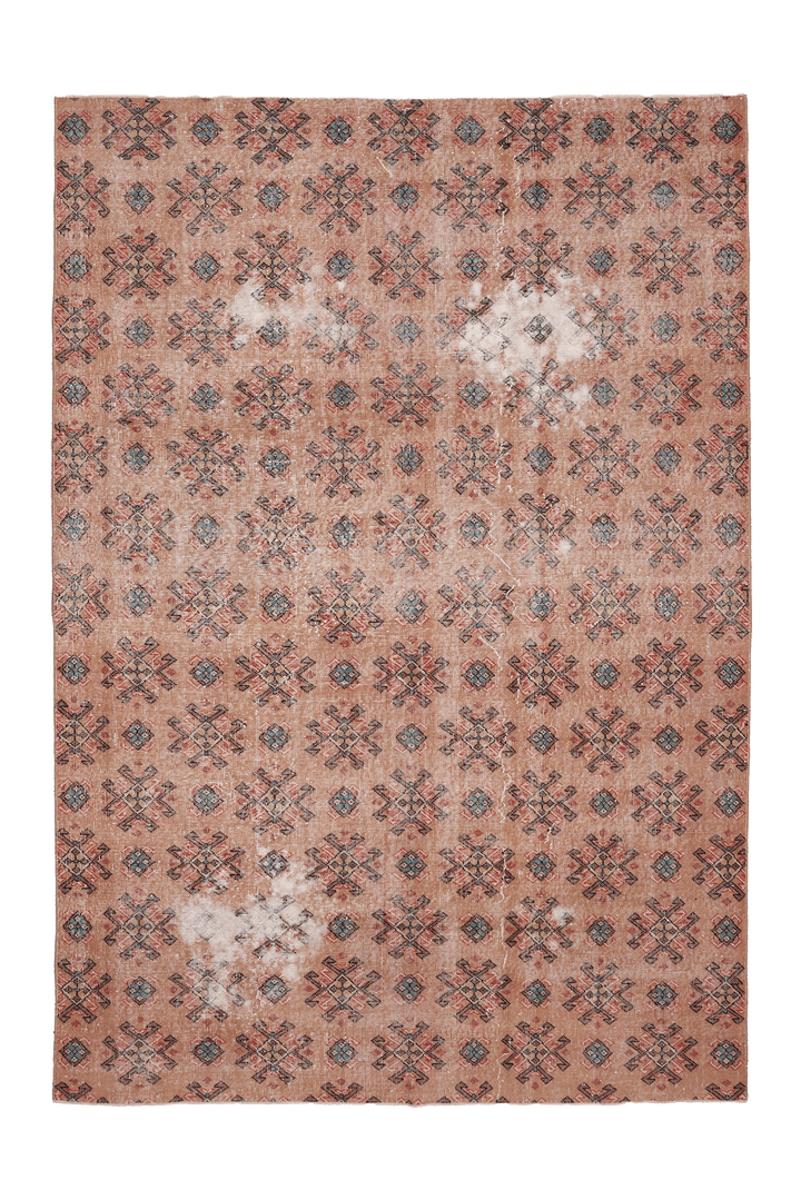 Vintage Isparta Turkish Area Rug 6x9 ft — Brown & Pink Distressed