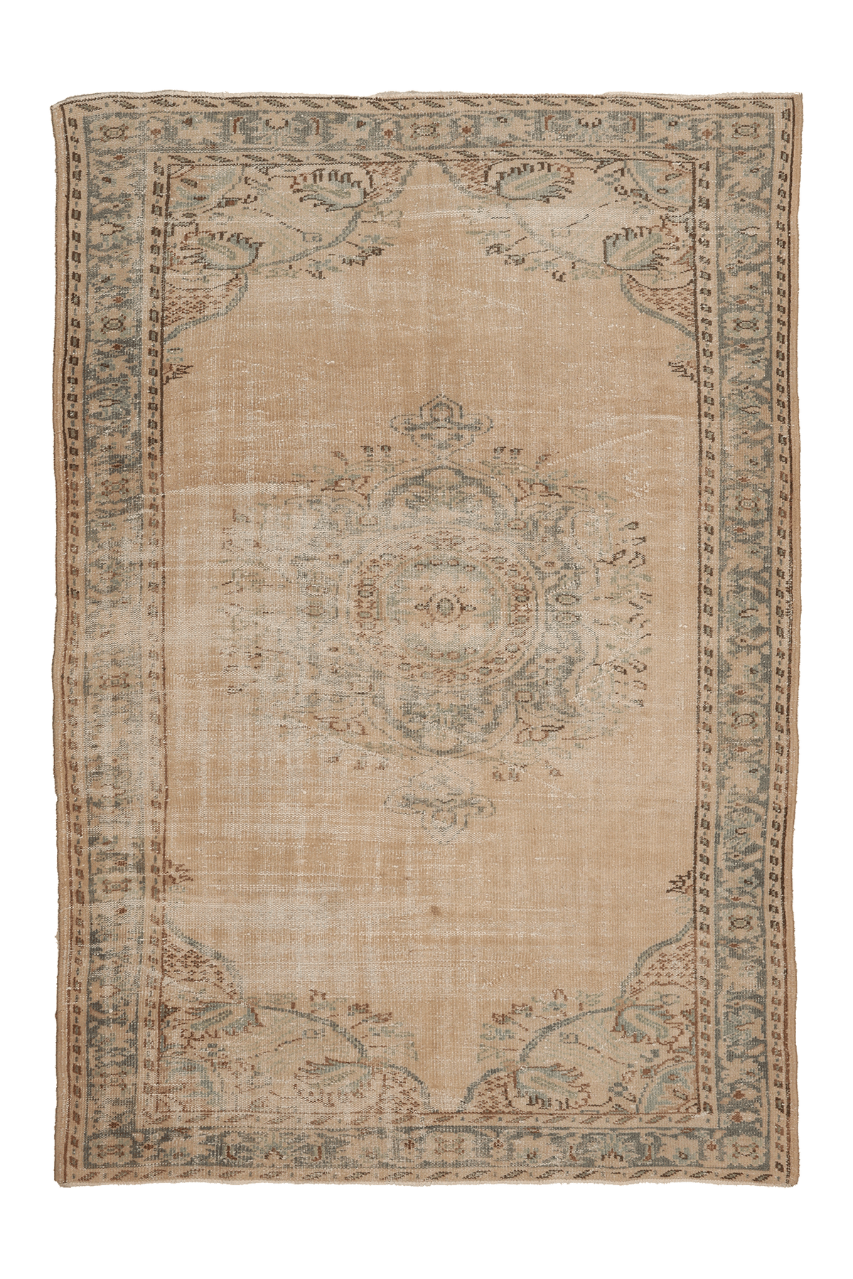 Vintage Manisa Turkish Area Rug 5x8 ft — Beige & Gray Floral (No. 40503)