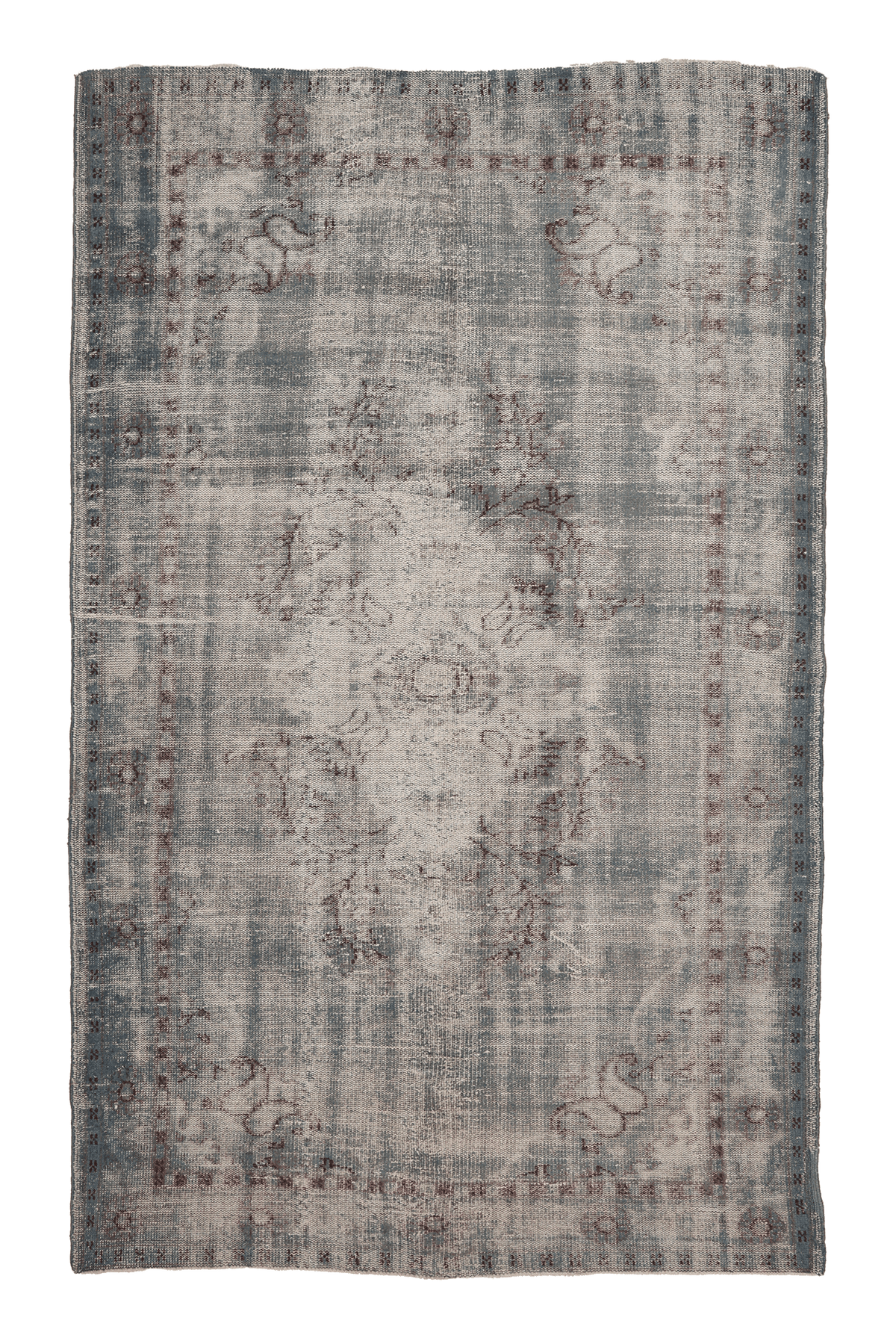 Vintage Manisa Turkish Area Rug 5x9 ft — Gray & Blue Distressed