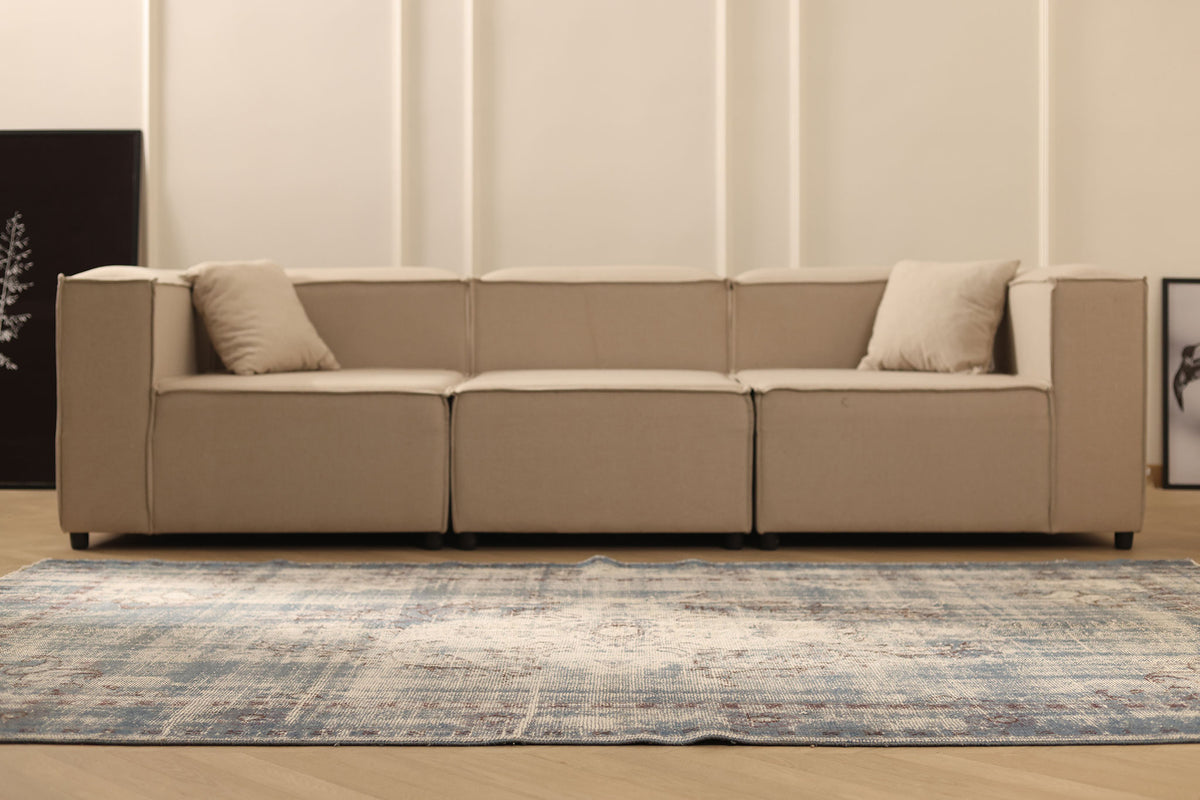 Vintage Manisa Turkish Area Rug 5x9 ft — Gray & Blue Distressed