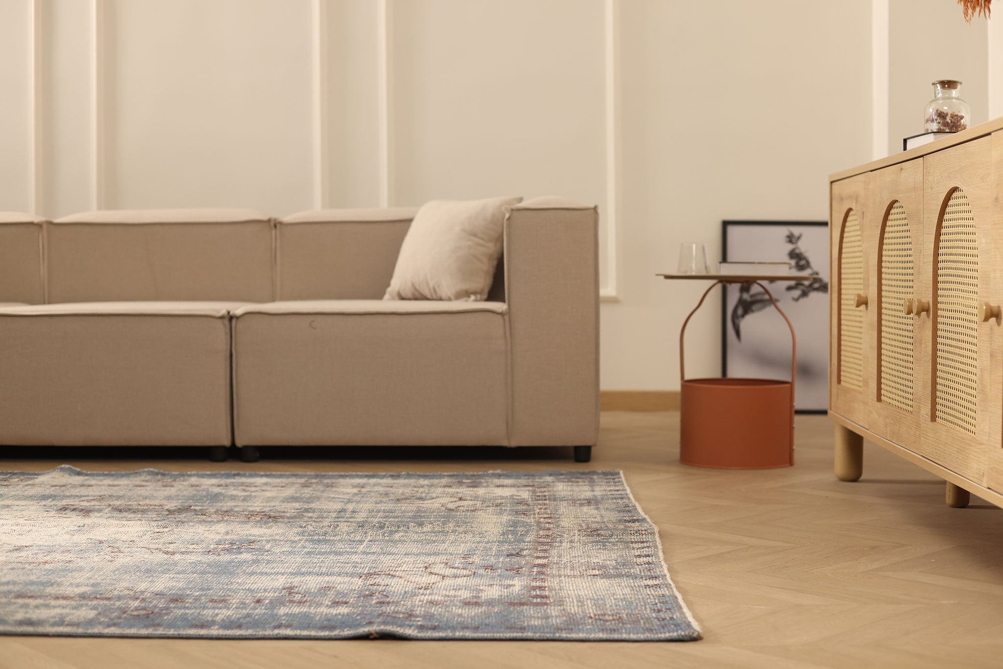 Vintage Manisa Turkish Area Rug 5x9 ft — Gray & Blue Distressed