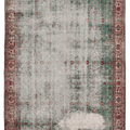 Vintage Isparta Turkish Area Rug 7x9 ft — Green & Gray Distressed