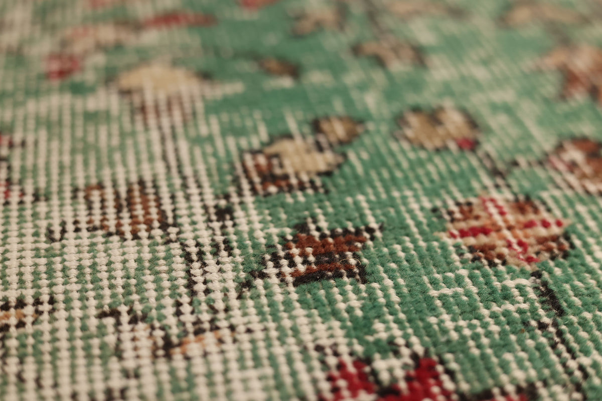 Vintage Isparta Turkish Area Rug 7x9 ft — Green & Gray Distressed